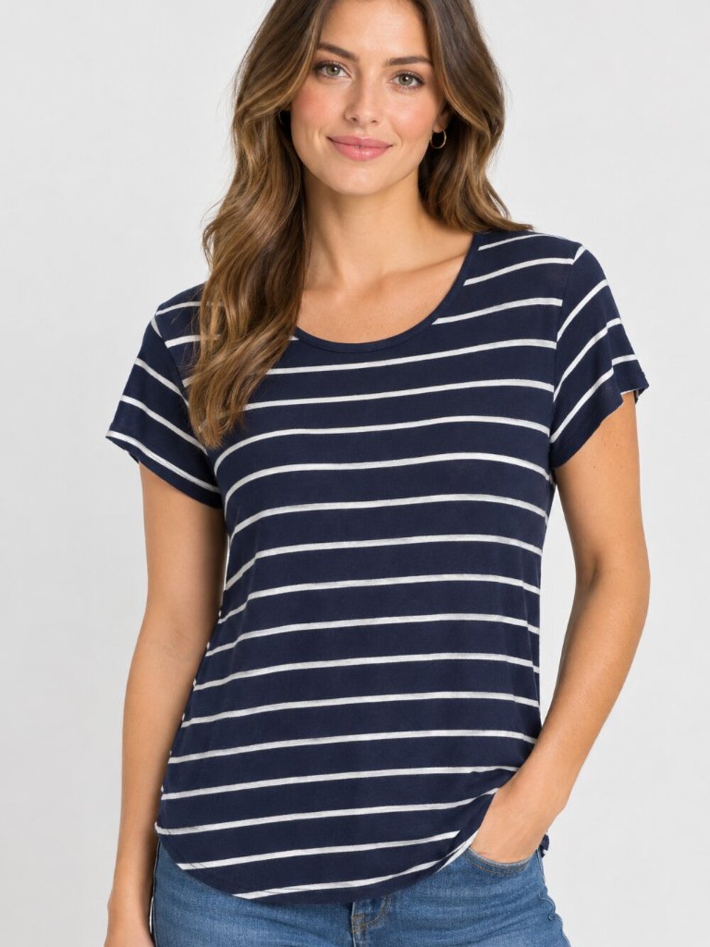 Piphany Navy and White Striped Short Sleeve Tee Size Small